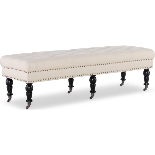 Isabelle 62" Bench in Neutral Fabric & Espresso Wood