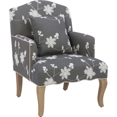 Linon Accent Chair in Gray Wash Wood & Gray Floral Fabric