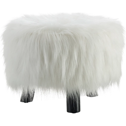 Linon Ottoman in White Faux Fur