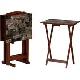 Linon Tray Table Set in Brown Faux Marble & Wood