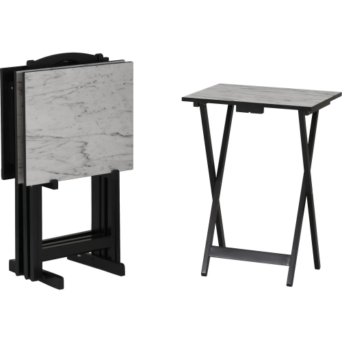 Linon Tray Table Set in White Faux Marble & Black