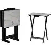 Linon Tray Table Set in White Faux Marble & Black