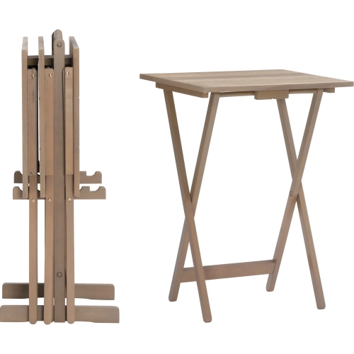 Linon Tray Table Set in Driftwood Gray Finish Acacia Wood