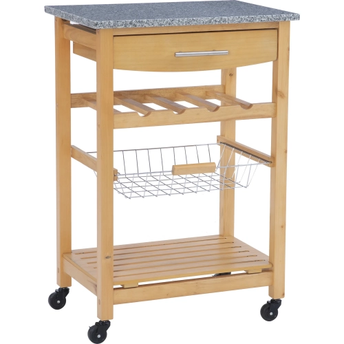 Linon Kitchen Island in Natural Wood & Gray Granite