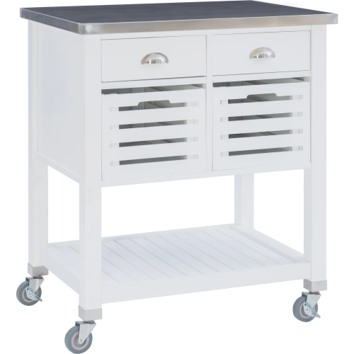 Robbin Kitchen Cart in White Wood & Stainless Steel
