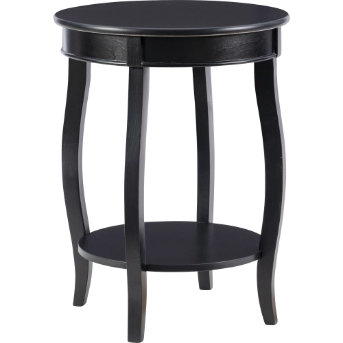 Black Round Side Table with Shelf