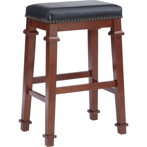 Kennedy Bar Stool in Black Leatherette & Dark Cherry