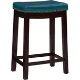 Claridge Counter Stool in Blue Leatherette & Brown Wood