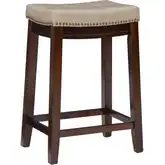 Claridge Counter Stool in Beige Leatherette & Brown Wood