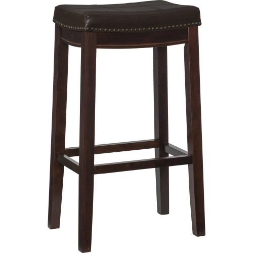 Claridge Bar Stool in Brown Leatherette & Brown Wood