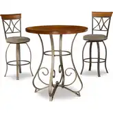 Hamilton 3-Piece Swivel Pub Set in Cherry, Metal & Taupe Beige Fabric