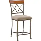 Hamilton Counter Stool in Cherry, Metal & Taupe Beige Fabric
