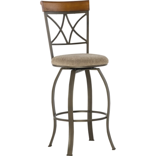 Hamilton Swivel Bar Stool in Cherry, Metal & Taupe Beige Fabric