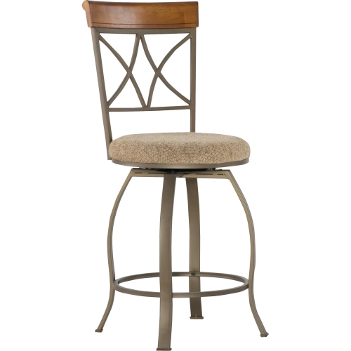 Hamilton Swivel Counter Stool in Cherry, Metal & Taupe Beige Fabric
