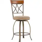 Hamilton Swivel Counter Stool in Cherry, Metal & Taupe Beige Fabric