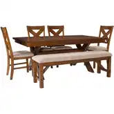 Kraven 6-Piece Dining Set in Distressed Dark Hazelnut - Table & 4 Chairs + Bench