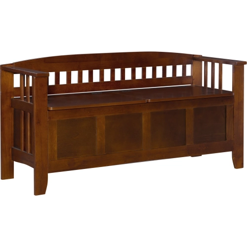 Linon Split Seat Storage Bench in Walnut Wood