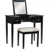 Linon Vanity & Stool in Black Wood & Butterfly Fabric