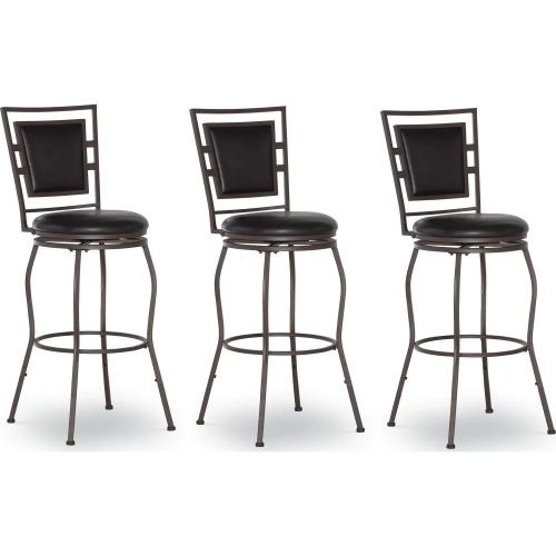Townsend Adjustable Bar Stool in Brown Leatherette & Metal (Set of 3)
