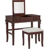 Angela Bedroom Vanity Set in Walnut Wood & Beige Fabric