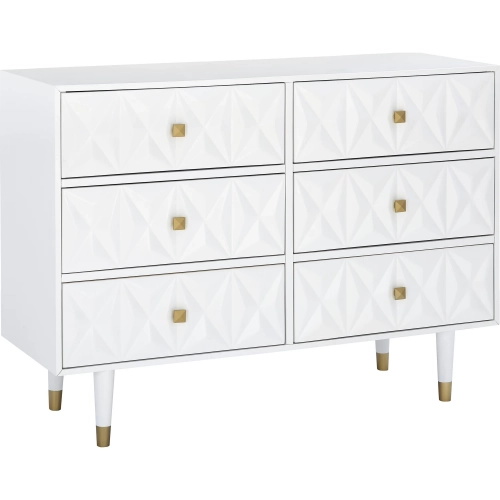 Geo Texture 6-Drawer Dresser in White