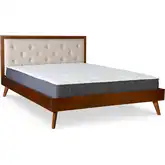 Reid Mid Century Platform Queen Bed in Walnut & Oatmeal Fabric