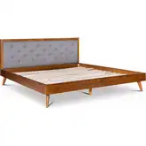 Reid Mid Century Platform King Bed in Walnut & Gray Fabric