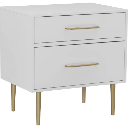 Gloria 2-Drawer Nightstand in White Wood & Gold