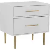 Gloria 2-Drawer Nightstand in White Wood & Gold