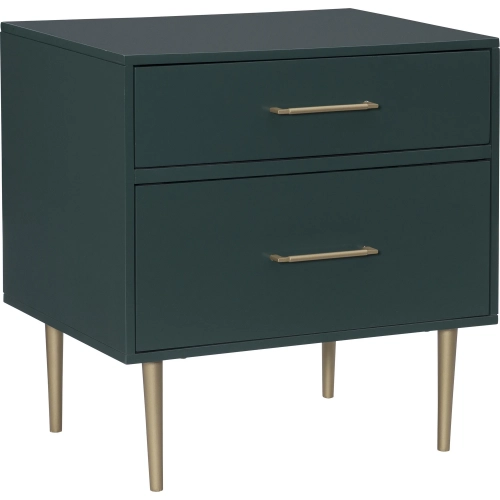 Gloria 2-Drawer Nightstand in Dark Green Wood & Gold