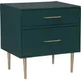 Gloria 2-Drawer Nightstand in Dark Green Wood & Gold