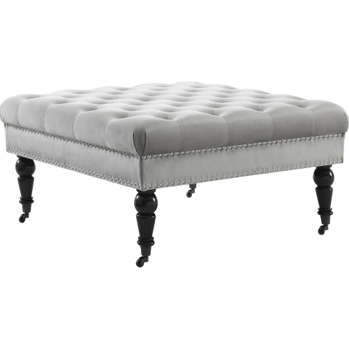 Isabelle Square Ottoman in Tufted Gray Velvet