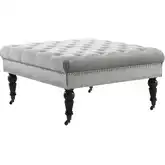 Isabelle Square Ottoman in Tufted Gray Velvet