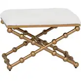 Ashburn Campaign Sphere Stool in Cream Boucle Fabric & Gold Metal
