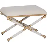 Asburn Campaign Accent Stool in Oatmeal Fabric, Rope & Gold