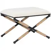 Ashburn Campaign Ottoman in Linen Fabric, Rope & Black Metal
