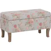 Stephanie Bench in Aqua Floral Pattern Fabric & Gray Wash Wood