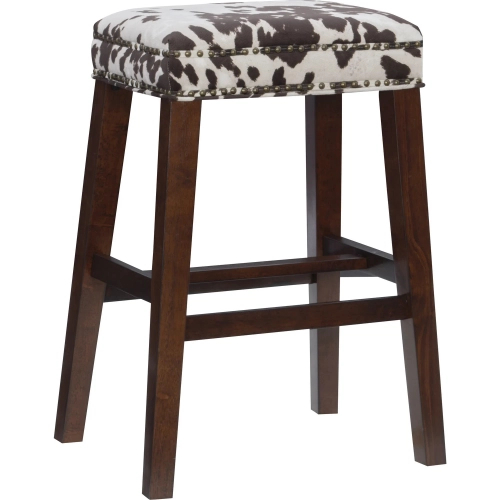 Walt Bar Stool in Brown Cow Print Fabric & Walnut