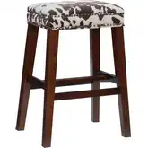 Walt Bar Stool in Brown Cow Print Fabric & Walnut