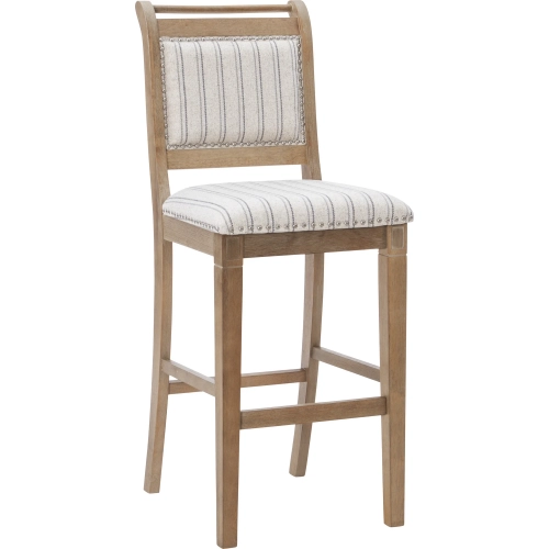 Emmy 30" Bar Stool in Gray Stripe Fabric & Washed Wood