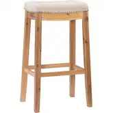 Claridge Bar Stool in Natural Linen & Rustic Brown Wood