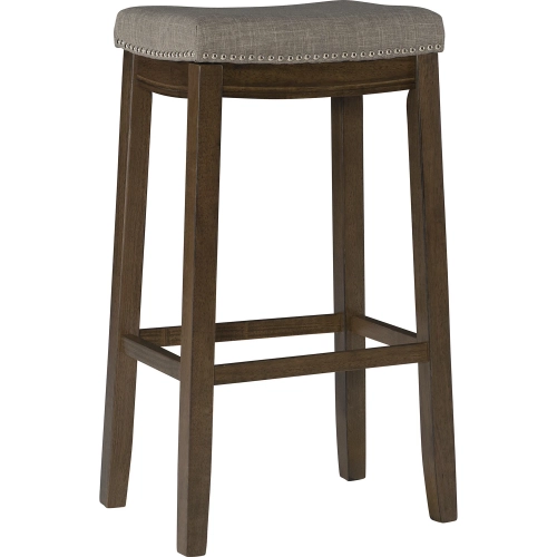 Claridge Bar Stool in Gray Linen & Rustic Brown Wood