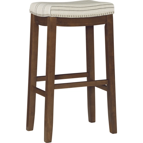 Claridge Bar Stool in Natural Linen & Brown Wood