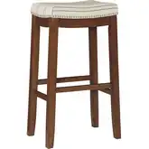 Claridge Bar Stool in Natural Linen & Brown Wood