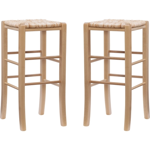 Gianna Backless Bar Stool in Natural Wood & Rush (Set of 2)