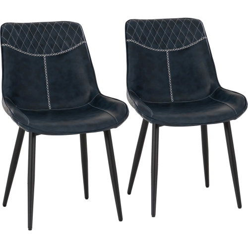 Edler Dining Chair in Blue Leatherette & Black Metal (Set of 2)