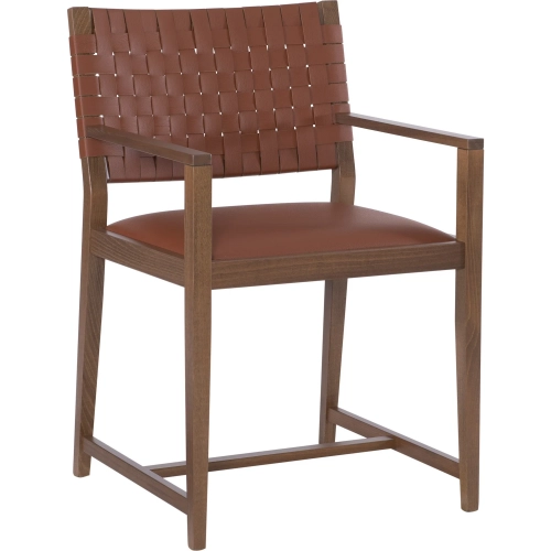 Ruskin Dining Arm Chair in Brown Leather & Walnut Wood