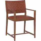 Ruskin Dining Arm Chair in Brown Leather & Walnut Wood