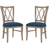 Andes Dining Chair in Natural Wood & Blue Fabric (Set of 2)