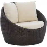 Rowan Outdoor Snuggle Accent Chair in Brown PE Wicker & Off White Fabric